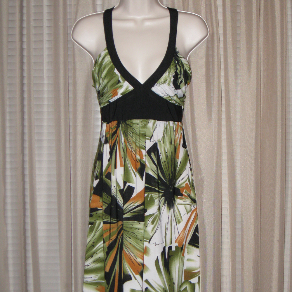 V-Neck Green Black Summer Cute Dress